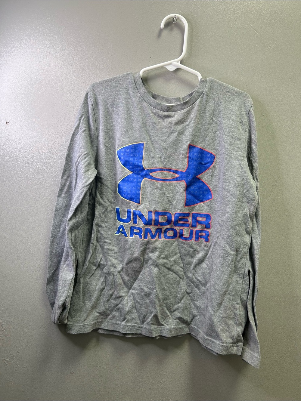 Under Armour Gray Long Sleeve Tee with Blue Logo - Kids
